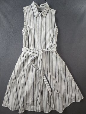 Ann Taylor Factory Striped Button-Up Dress w/ Waist Tie Petite Size 0P